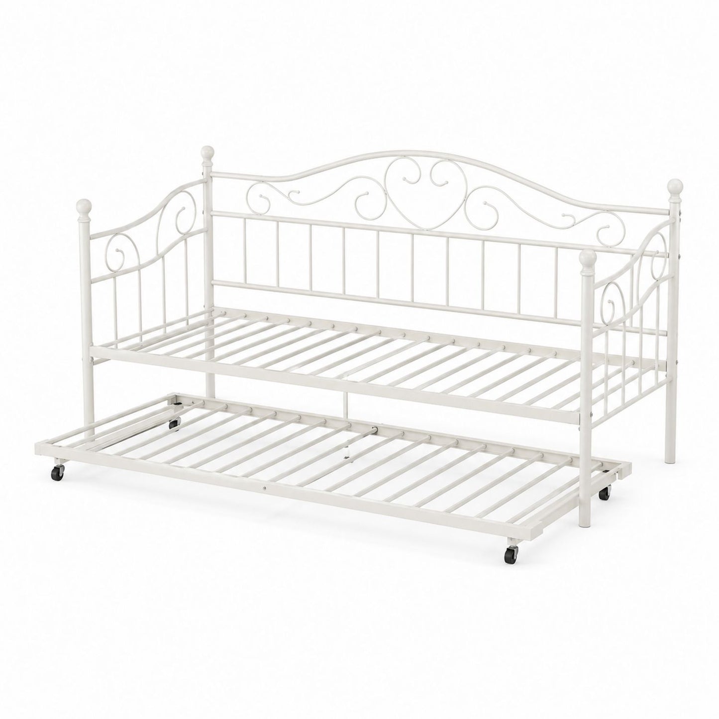 Metal Daybed with Trundle Bed White Twin Size