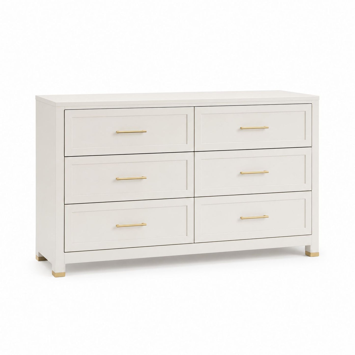6-Drawer Dresser MDF White with Gold Handles 120cm
