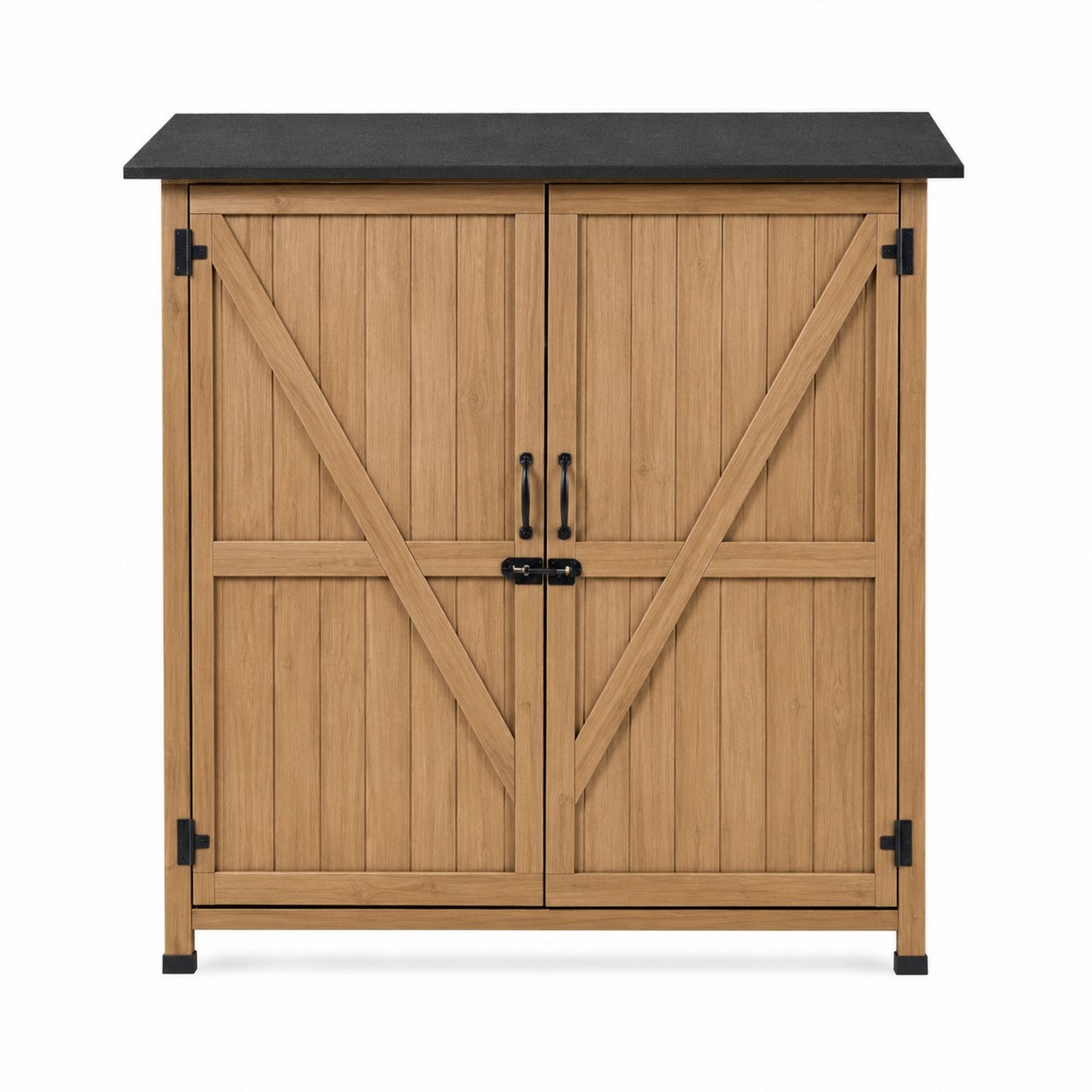 Wood Outdoor Storage Cabinet with Black MDF Top 90cm x 80cm x 40cm