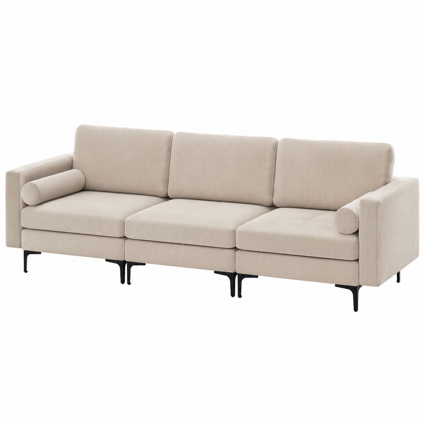 Beige Fabric Sofa with Steel Legs 220cm