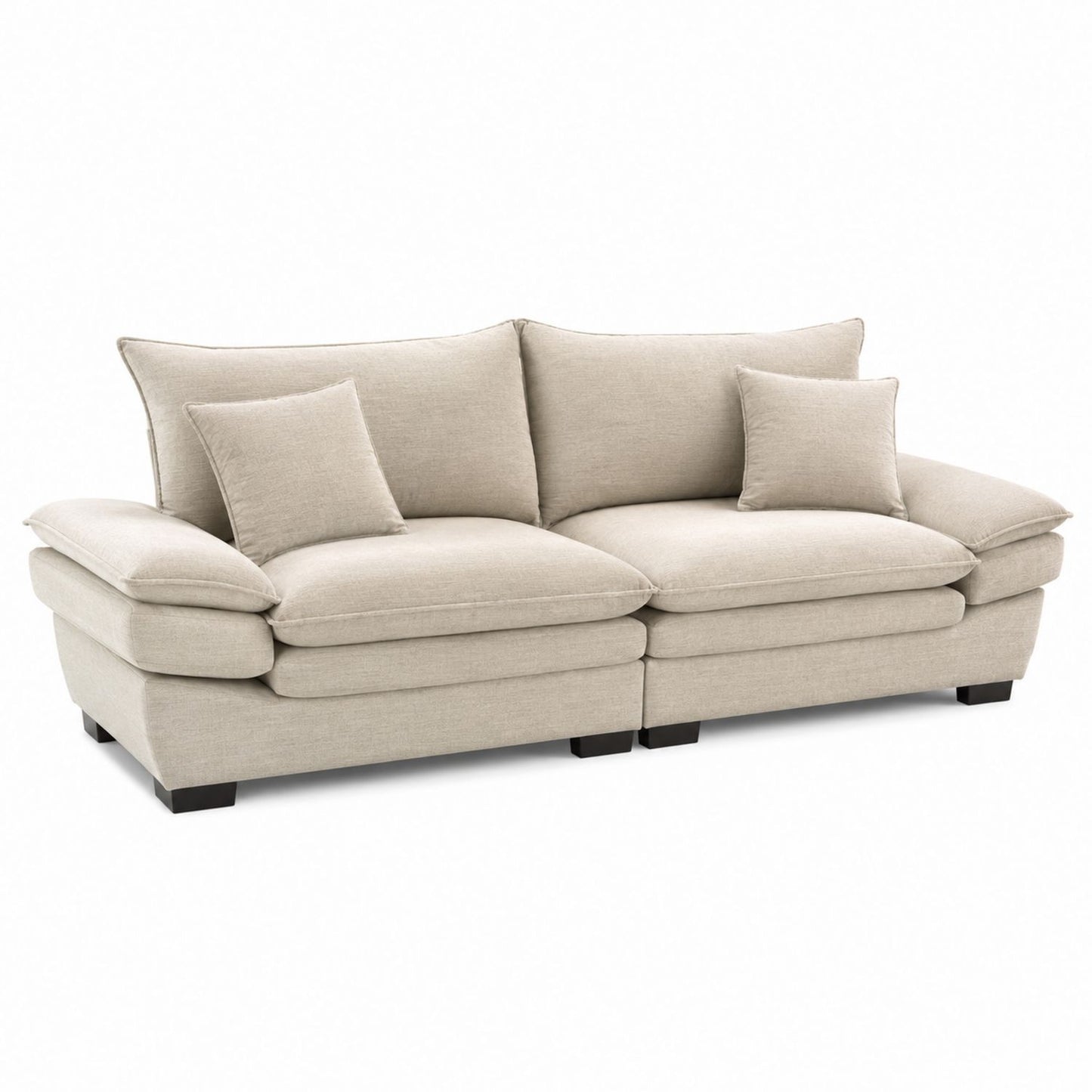 Beige Fabric Sofa with Cushions 220cm