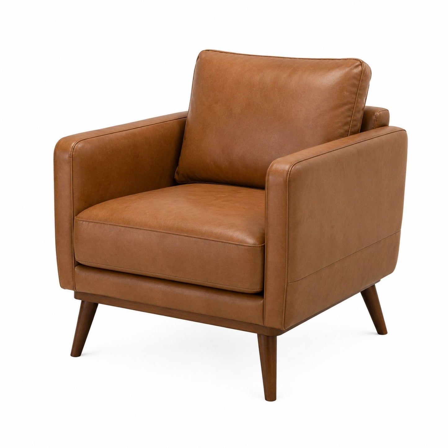 Brown Faux Leather Armchair with Wood Legs