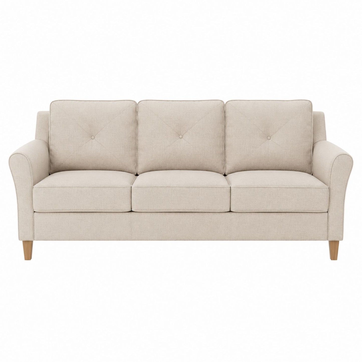 Three-Seater Fabric Sofa Beige with Wood Legs