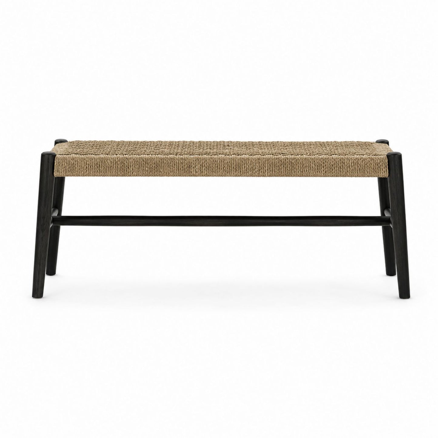 Woven Seagrass Bench with Black Wood Frame 120cm