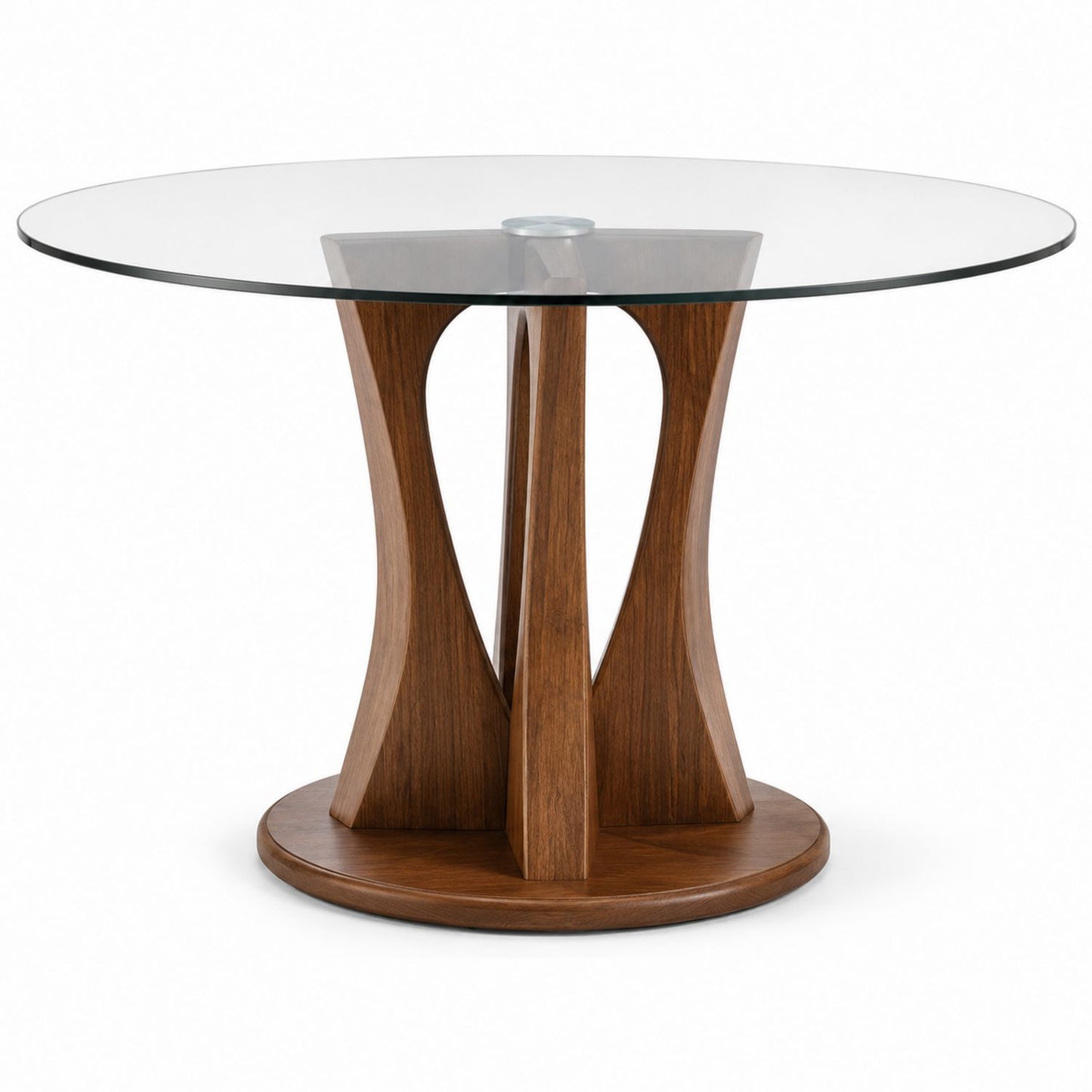 Round Glass Top Dining Table with Walnut Base