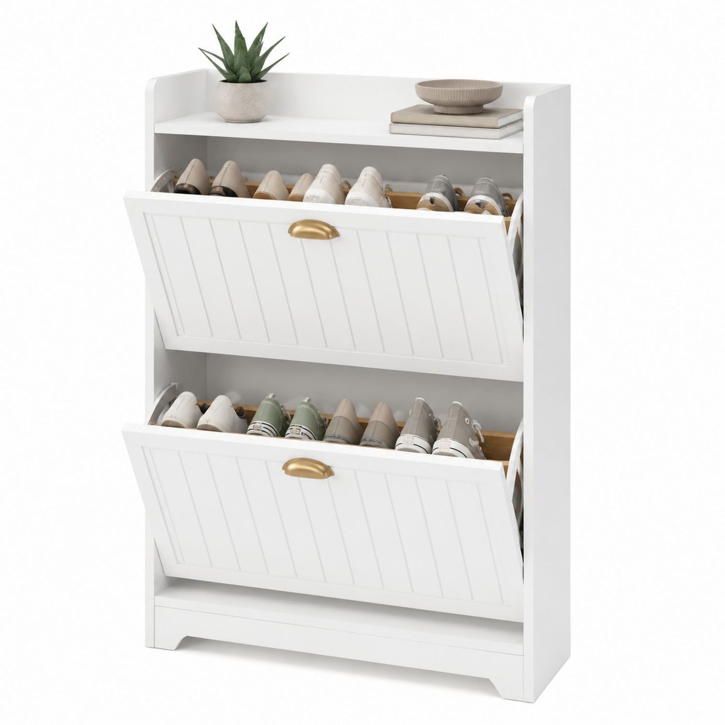 Wood Shoe Storage Cabinet with Flip Doors, White, 80x50x30 cm