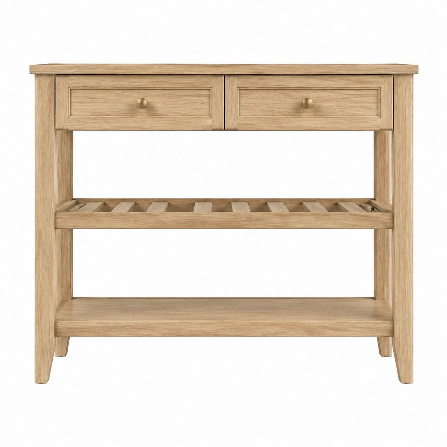 Oak Wood Console Table with Drawers and Shelves