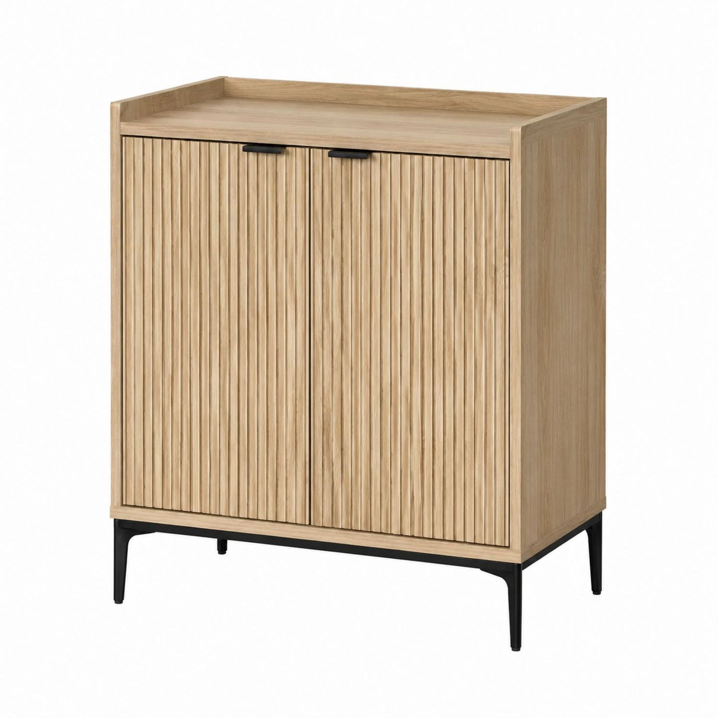 Two-Door Oak Veneer Cabinet with Metal Legs