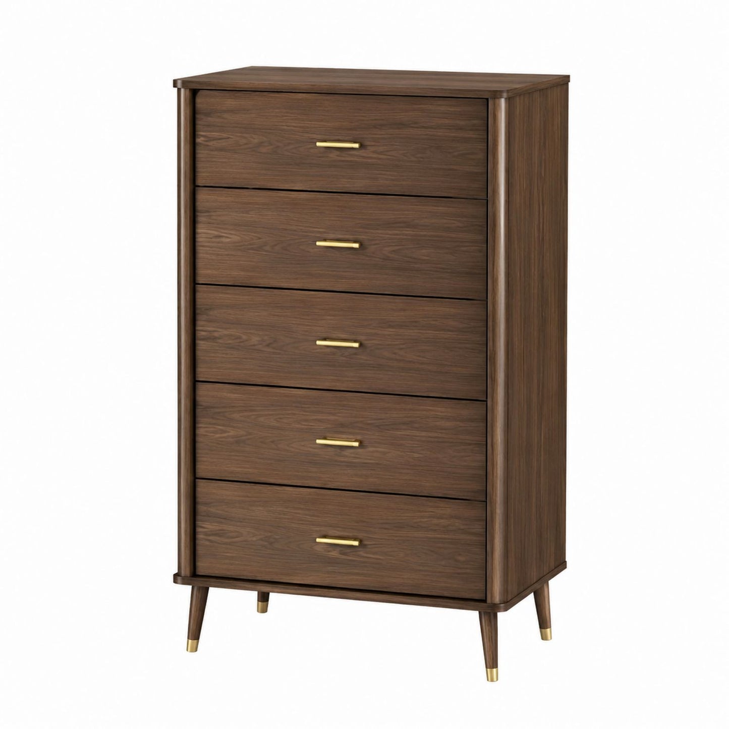 5-Drawer Tall Dresser Walnut Veneer Wood 50x30x15 in