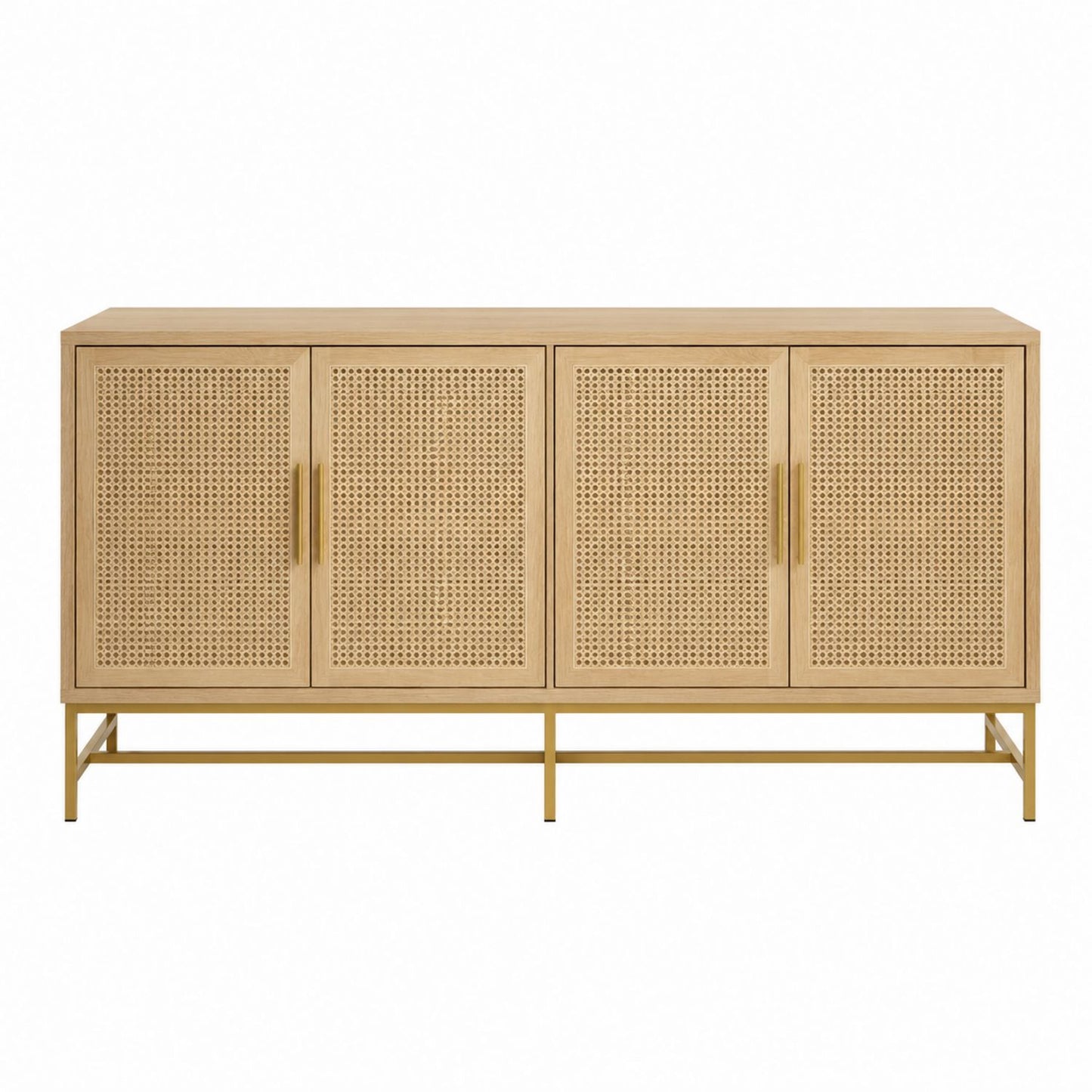 Wood Sideboard with Caned Doors and Metal Legs 180cm Natural Wood