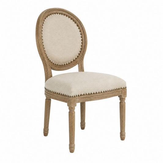 Upholstered Dining Chair Solid Wood Frame Beige Oval Back 47cm Width