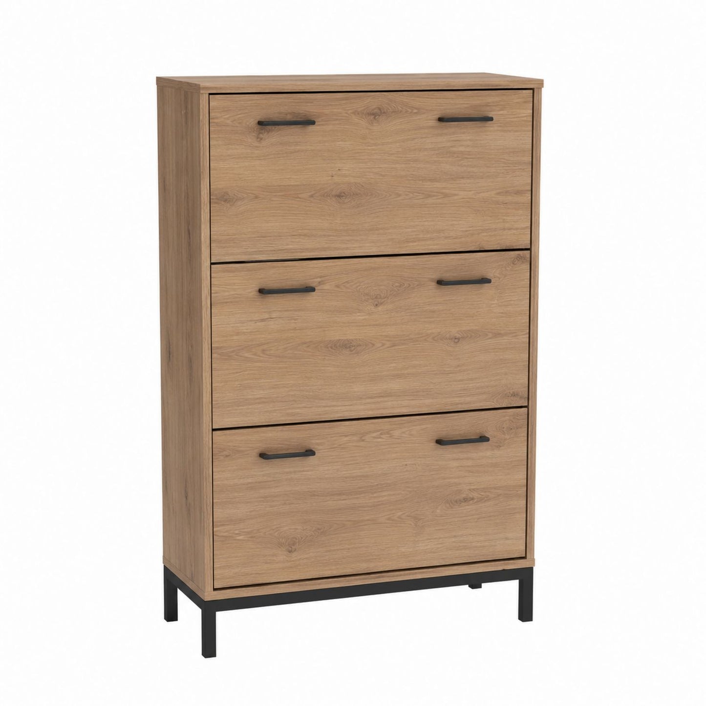 3-Tier Shoe Storage Cabinet Wood Veneer Light Brown 118x78x25 cm