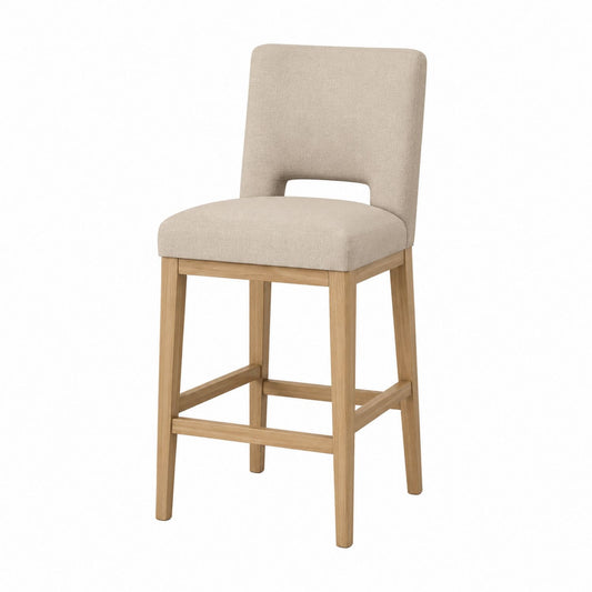 Beige Fabric Bar Stool with Wooden Frame