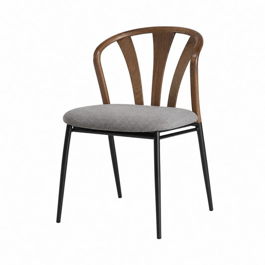 Wood and Metal Dining Chair with Grey Fabric Seat