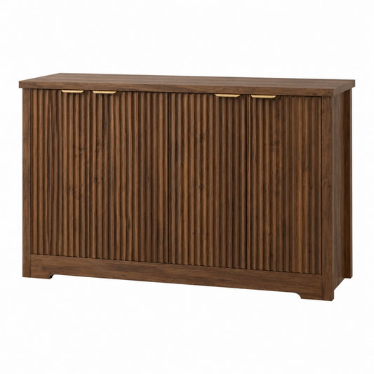 Walnut Wood Sideboard with Grooved Doors