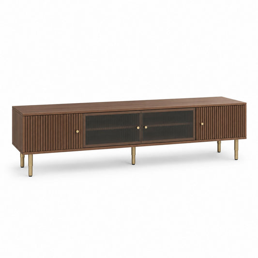 Walnut TV Stand with Ribbed Design and Brass Legs 180cm