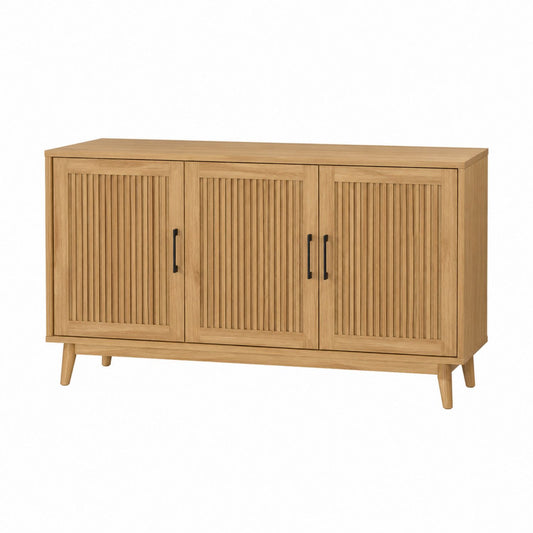 Solid Wood Sideboard with Three Doors Natural Finish