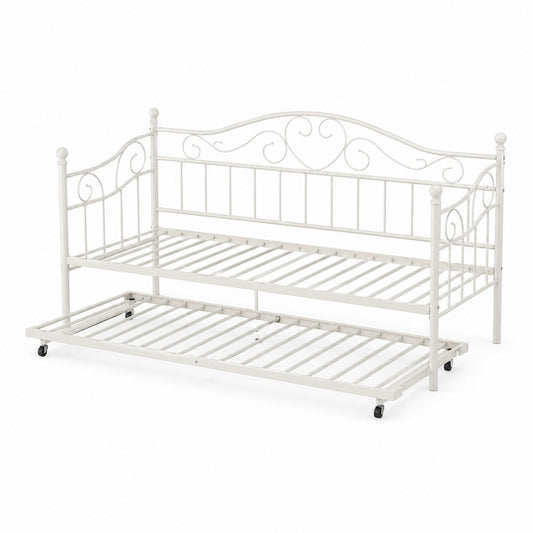 Metal Daybed with Trundle Bed White Twin Size