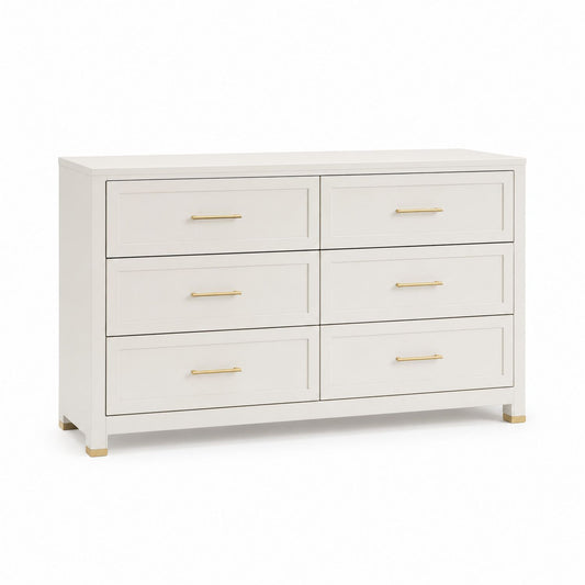 6-Drawer Dresser MDF White with Gold Handles 120cm