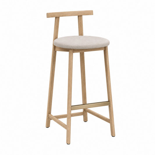 Wood Bar Stool with Upholstered Seat and Footrest Light Brown