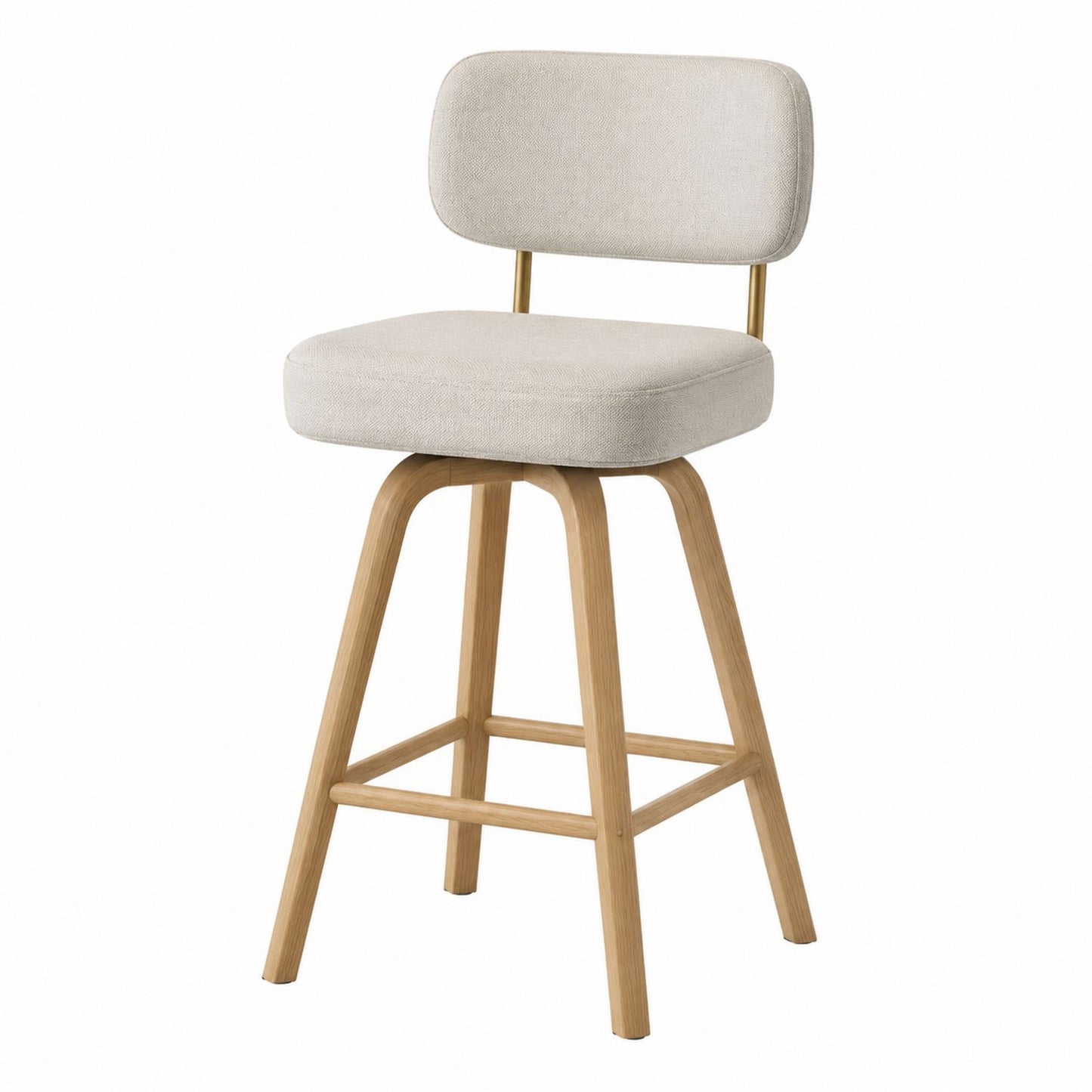Swivel Bar Stool with Oak Frame and Polyester Upholstery Beige 45x50x110 cm