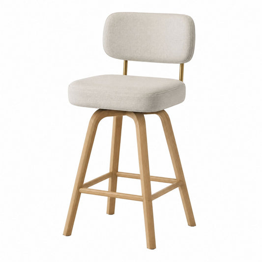 Swivel Bar Stool with Oak Frame and Polyester Upholstery Beige 45x50x110 cm