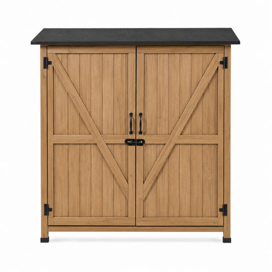 Wood Outdoor Storage Cabinet with Black MDF Top 90cm x 80cm x 40cm