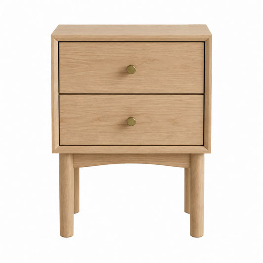 Oak Nightstand with Two Drawers Natural Finish 50cm x 40cm x 60cm
