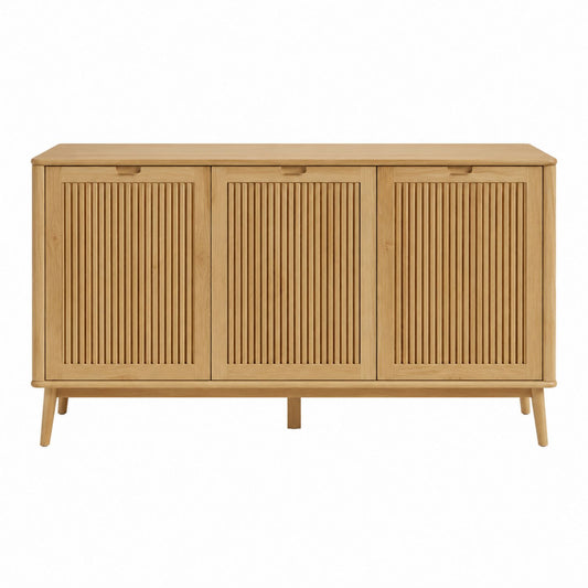 Solid Oak Sideboard with Slatted Doors, 120cm x 80cm x 40cm