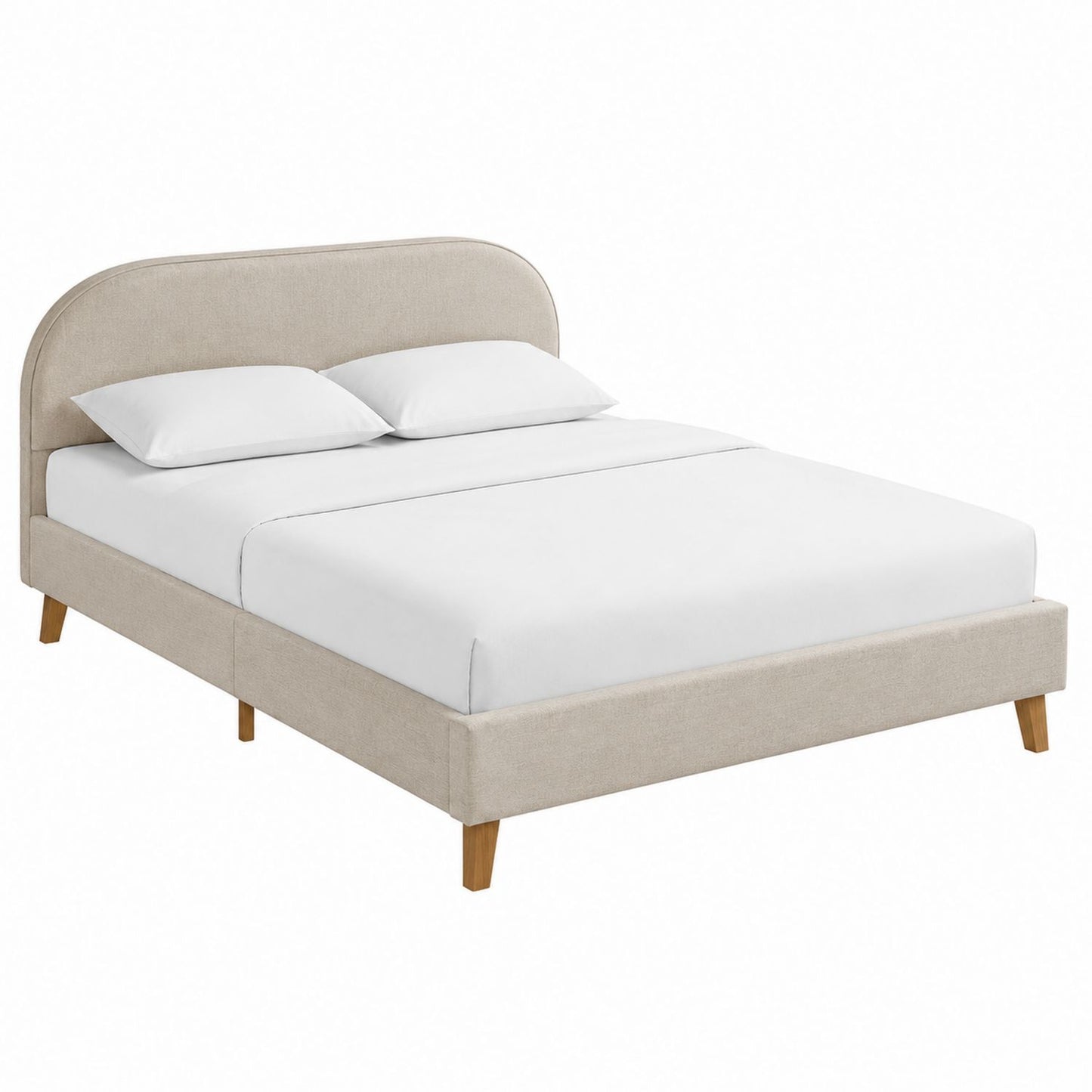 Beige Polyester Upholstered Platform Bed Queen Size