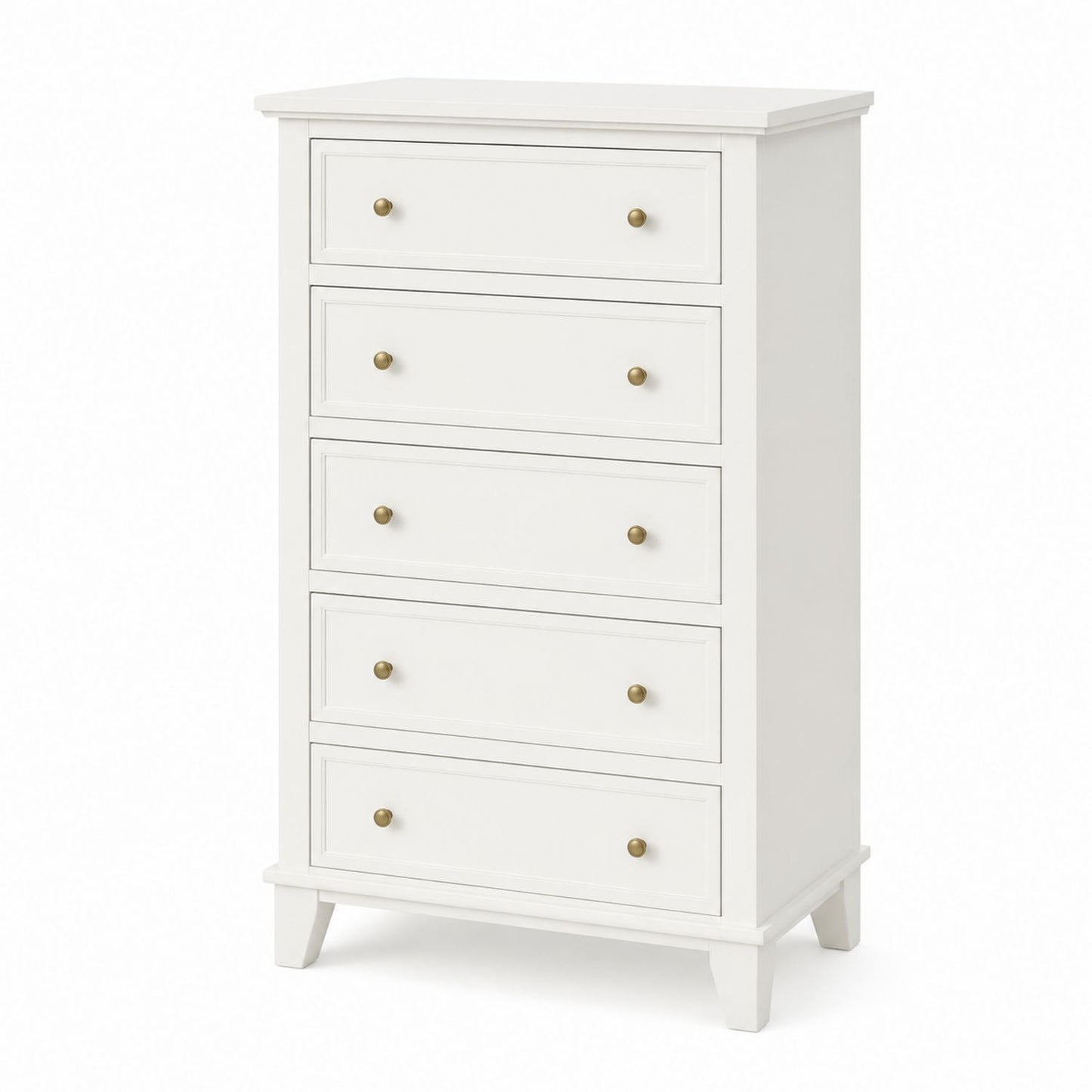 5-Drawer MDF and Pine Wood Dresser - White