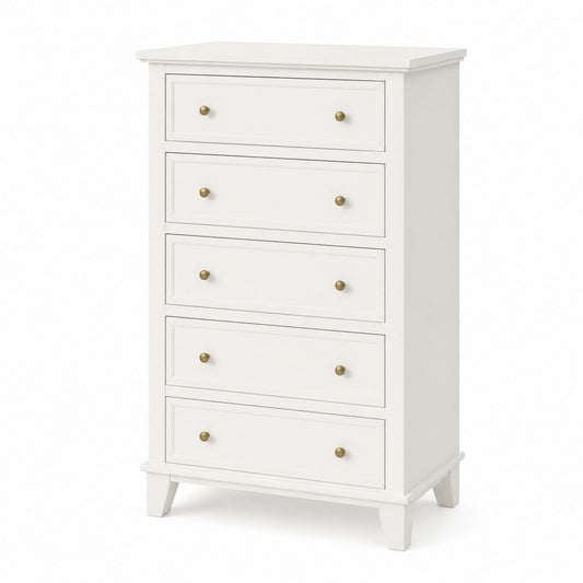 5-Drawer MDF and Pine Wood Dresser - White