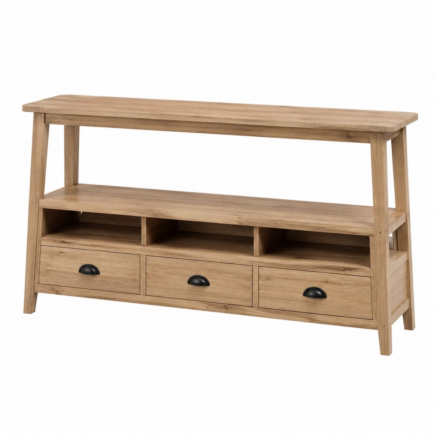Oak Wood Console Table with Drawers and Shelves Natural Finish 120cm x 30cm x 80cm