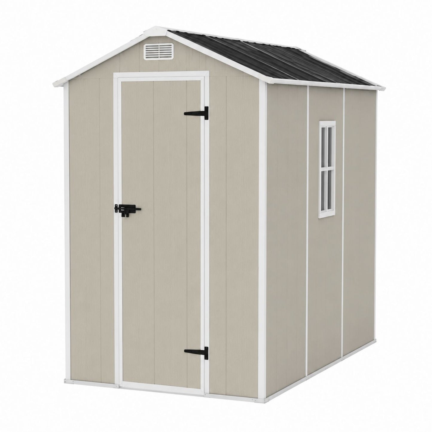 Beige Outdoor Storage Shed with Metal Roof and Vent 210cm x 130cm x 190cm