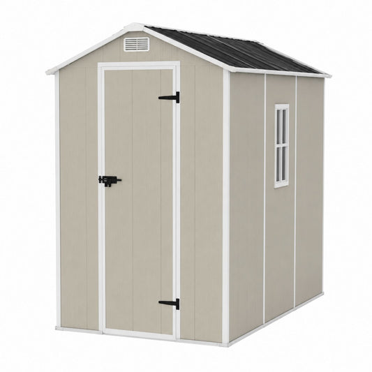 Beige Outdoor Storage Shed with Metal Roof and Vent 210cm x 130cm x 190cm