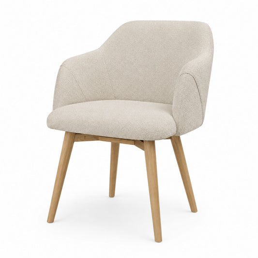 Beige Fabric Dining Chair with Solid Wood Legs