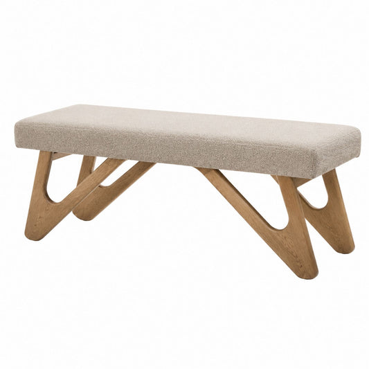 Beige Upholstered Bench Oak Base 120cm