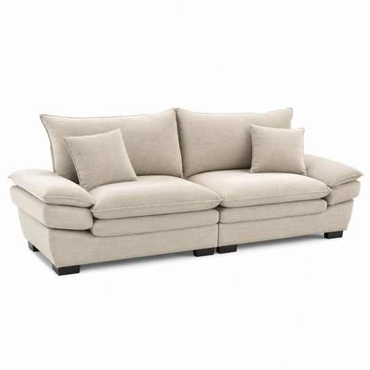 Beige Fabric Sofa with Cushions 220cm