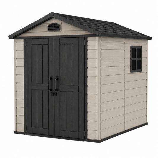 Outdoor Resin Storage Shed Beige and Black 7x7 ft