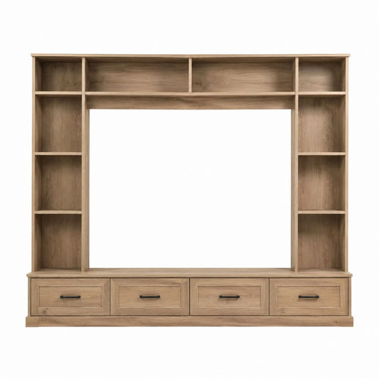 Wood Entertainment Center with Shelves and Drawers
