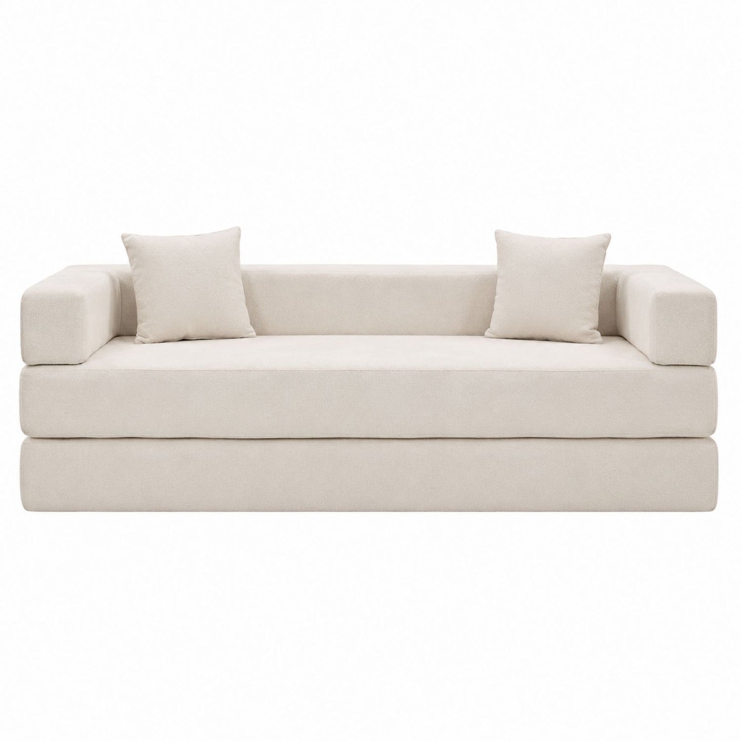 Beige Polyester Sofa with Cushions 210cm