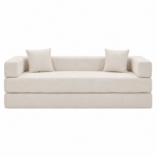 Beige Polyester Sofa with Cushions 210cm