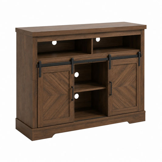 Wooden TV Stand with Sliding Doors and Storage Cabinet