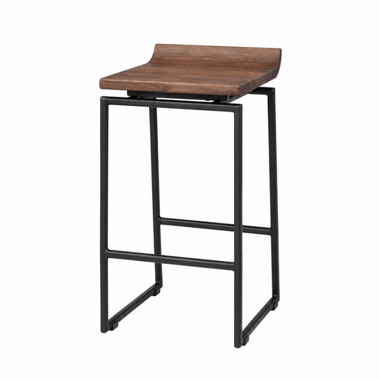 Acacia Wood Seat Metal Frame Bar Stool 76cm