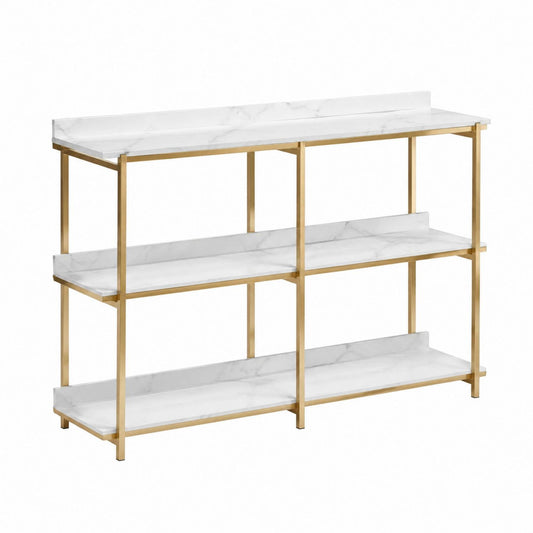 3-Tier Console Table with Faux Marble Top and Gold Metal Frame 115x40x85 cm