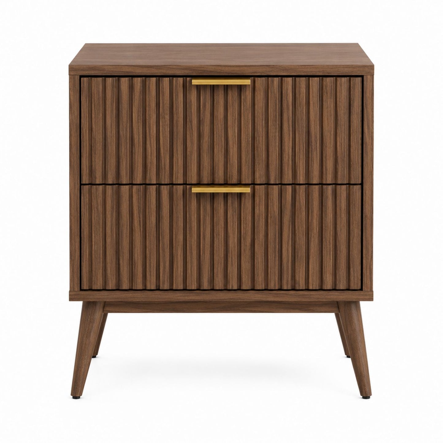 Wooden Nightstand with 2 Drawers and Brass Handles