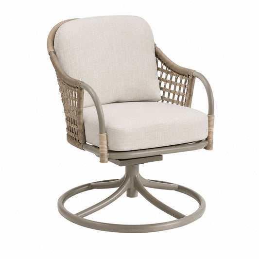 Outdoor Swivel Chair Aluminum Wicker Polyester Beige Cushions
