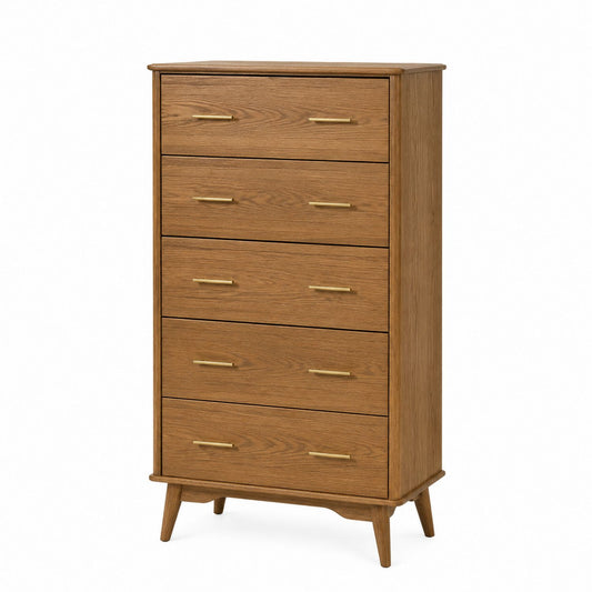 Wood Dresser with Five Drawers Oak Finish