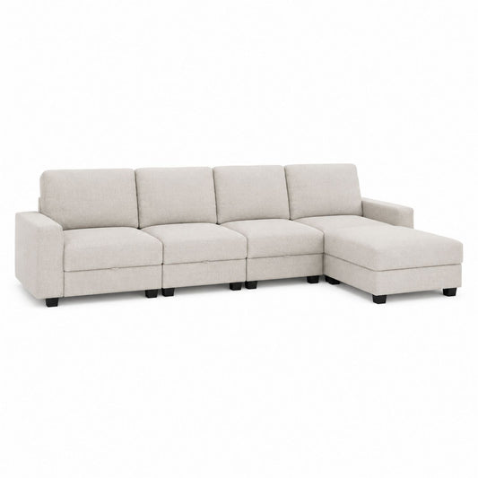 Sectional Sofa Set Polyester Fabric Light Gray L-Shaped 4-Seater with Chaise