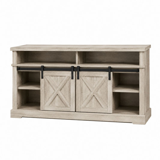 Engineered Wood TV Stand with Sliding Barn Doors 60L x 16W x 28H inch
